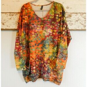 Just Fashion Now XXL 2X Knit Tunic Sweater Top Multicolor Lagenlook Colorful EUC